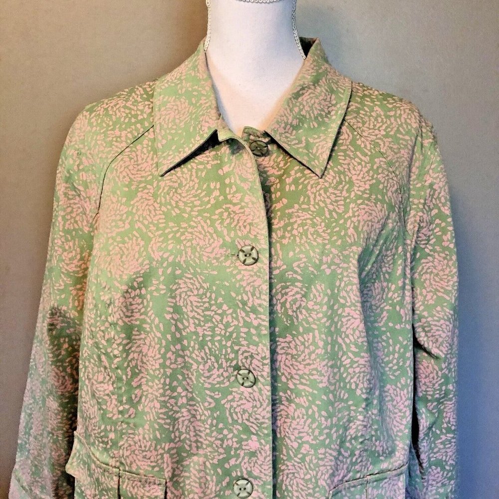 CJ Banks Trench Coat Womens 1X Used Pink Green Unlined Stretched